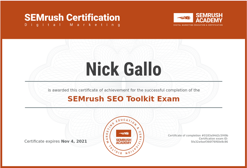  successfully completed the SEMrush SEO Toolkit course!